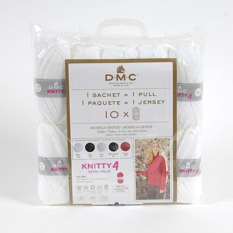 Pack de 10 Ovillos Knitty 4 para 1 Jersey + Patrón - DMC Pack de 10 Ovillos Knitty 4 para 1 Jersey + Patrón - DMC