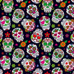 Cotton Fabric - Skull Flowers
