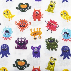 Cotton Fabric – Monsters White
