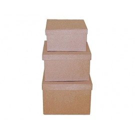 Set de 3 cajas papel maché cuadradas 15, 19, y 22cm