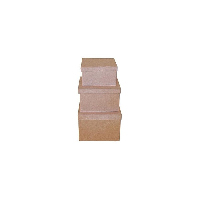Set de 3 cajas papel maché cuadradas 15, 19, y 22cm Set de 3 cajas papel maché cuadradas 15, 19, y 22cm