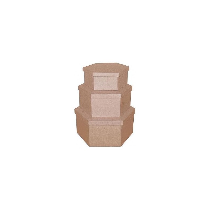 Set de 3 cajas papel maché hexagonales Set de 3 cajas papel maché hexagonales