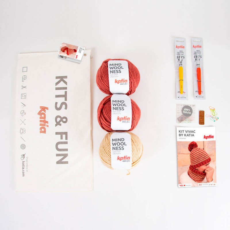 Kit de Crochet Principiante Gorro y Cuello Vivac Katia