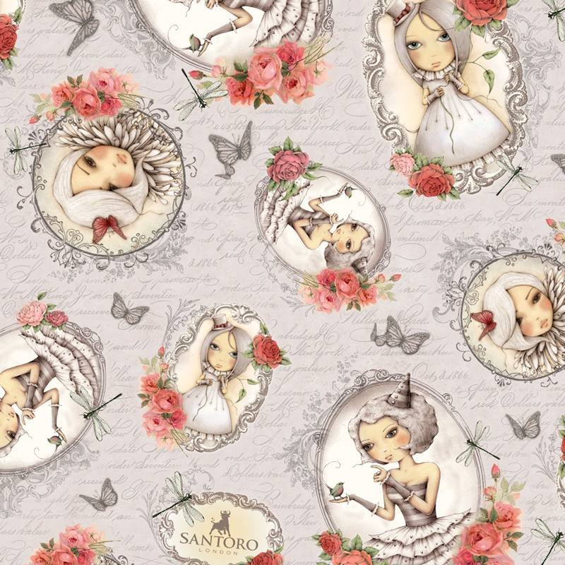 Tela Mirabelle - Girl Cameos on Script Gris Tela Mirabelle - Girl Cameos on Script Gris