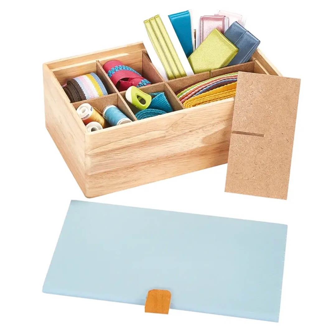 Caja de costura de madera con compartimentos, kit de costura vintage, caja  de cesta de costura con kit de costura para accesorios de herramientas de